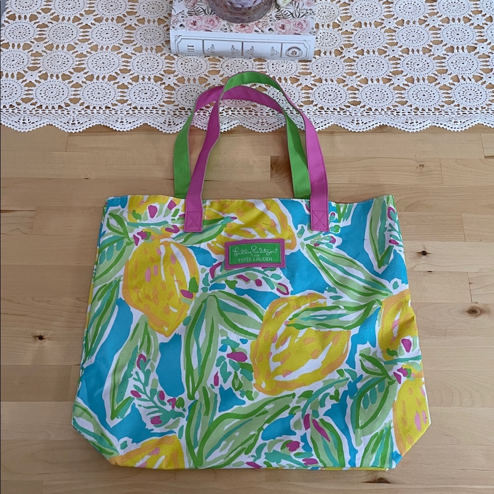 Lily Pulitzer x Estée Lauder Colorful Floral lemon Tote Bag
